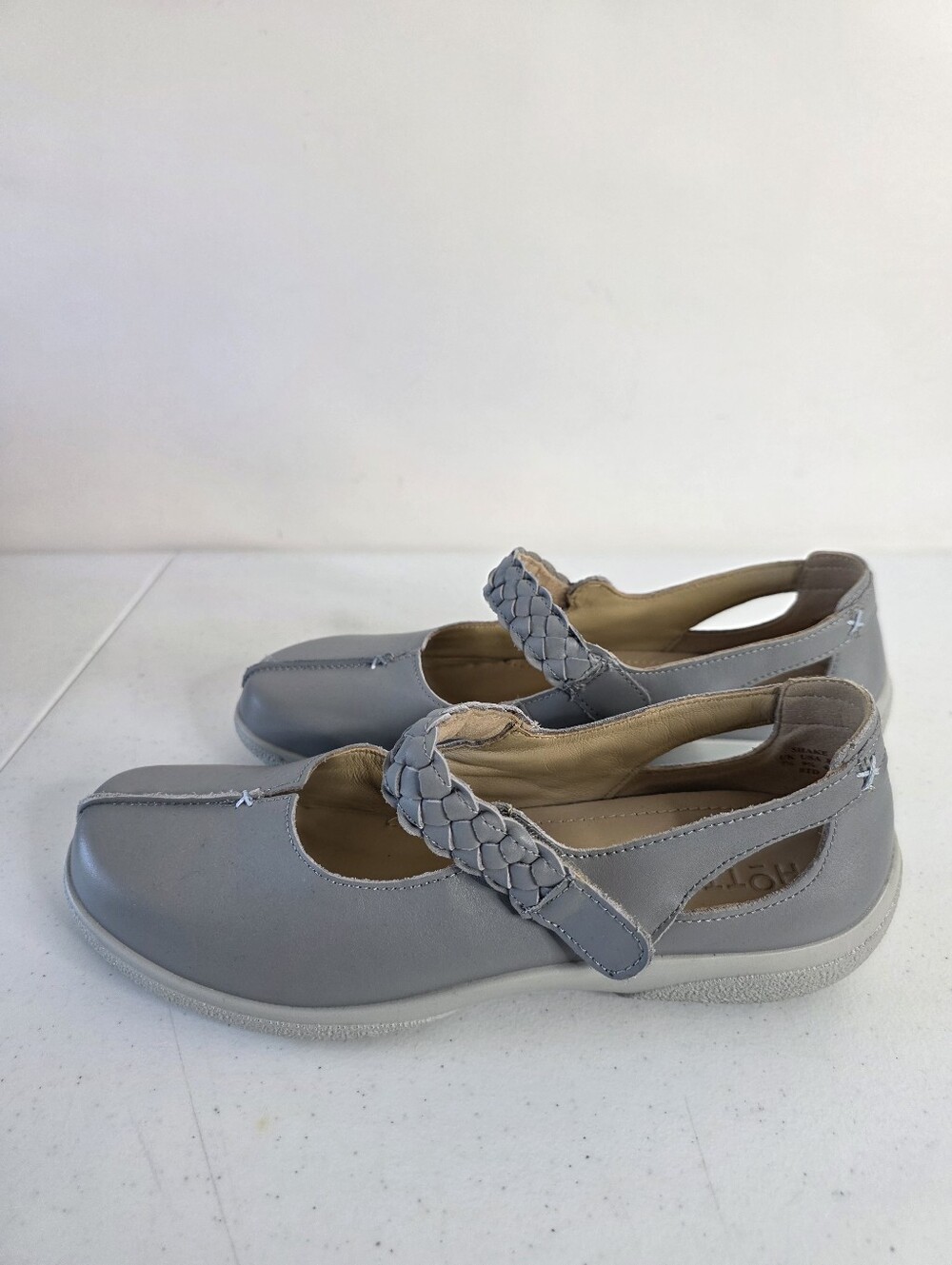 Hotter Shake II Leather Shoes Size 9.5 Gray Mary Jane Style Comfort Walking - Picture 5 of 14
